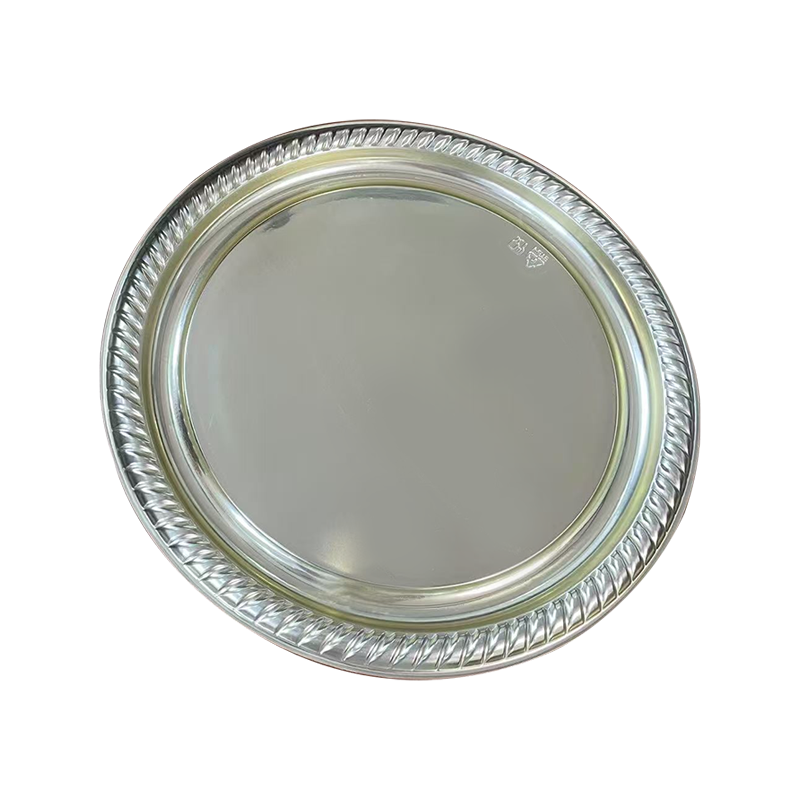 Hopeanvärinen viuhkamainen reuna pyöreä tarjotin